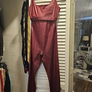 Fabletics Deep Red Jumpsuit With Open Back